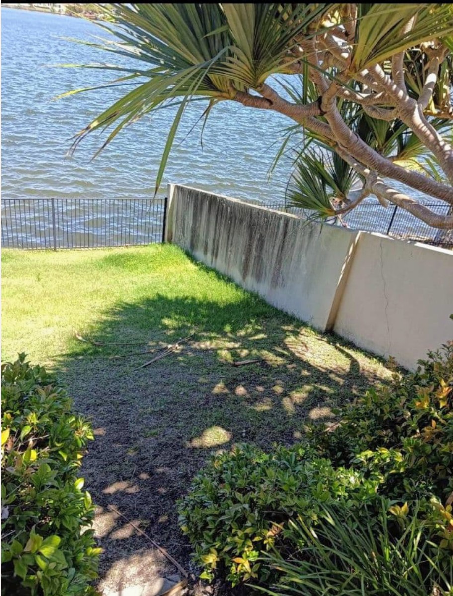 Waterfront patio before cleaning
